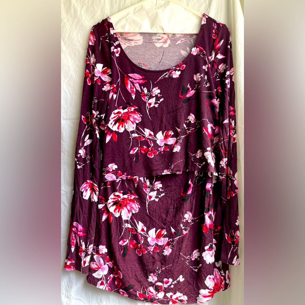 Motherhood maternity long sleeved nursing shirt, beautiful floral print, size L